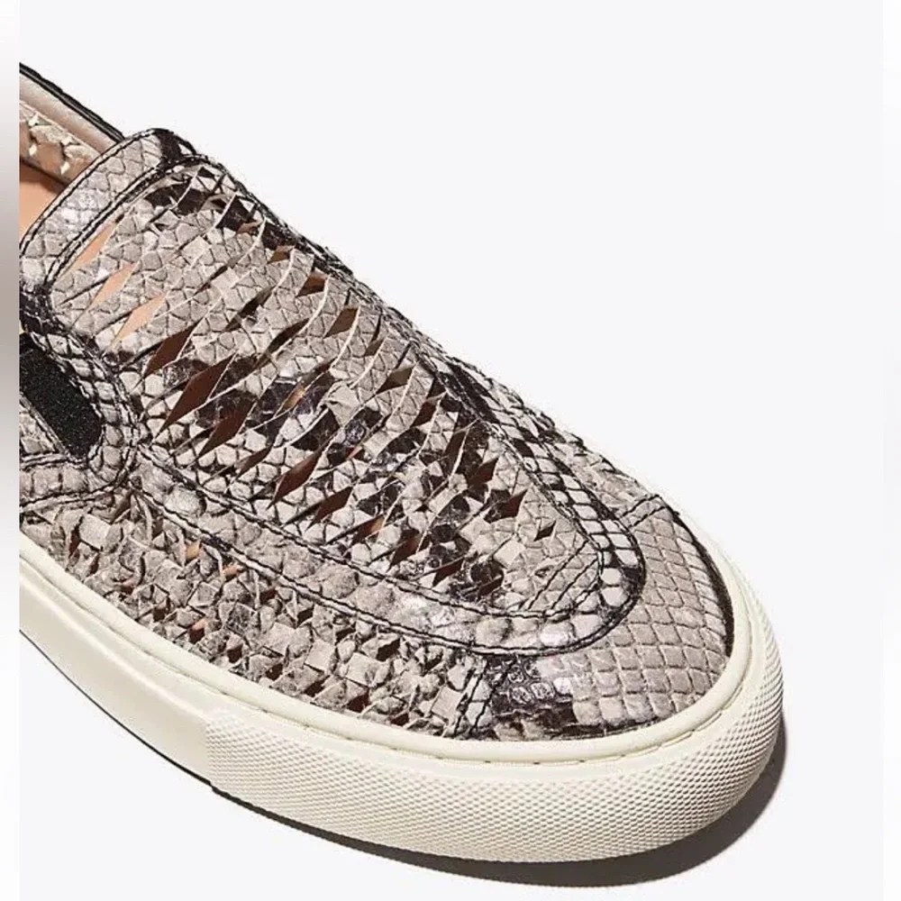 Tory Burch Huarache Woven Leather Snakeskin Slip On Sneakers Size 7 MSRP $228